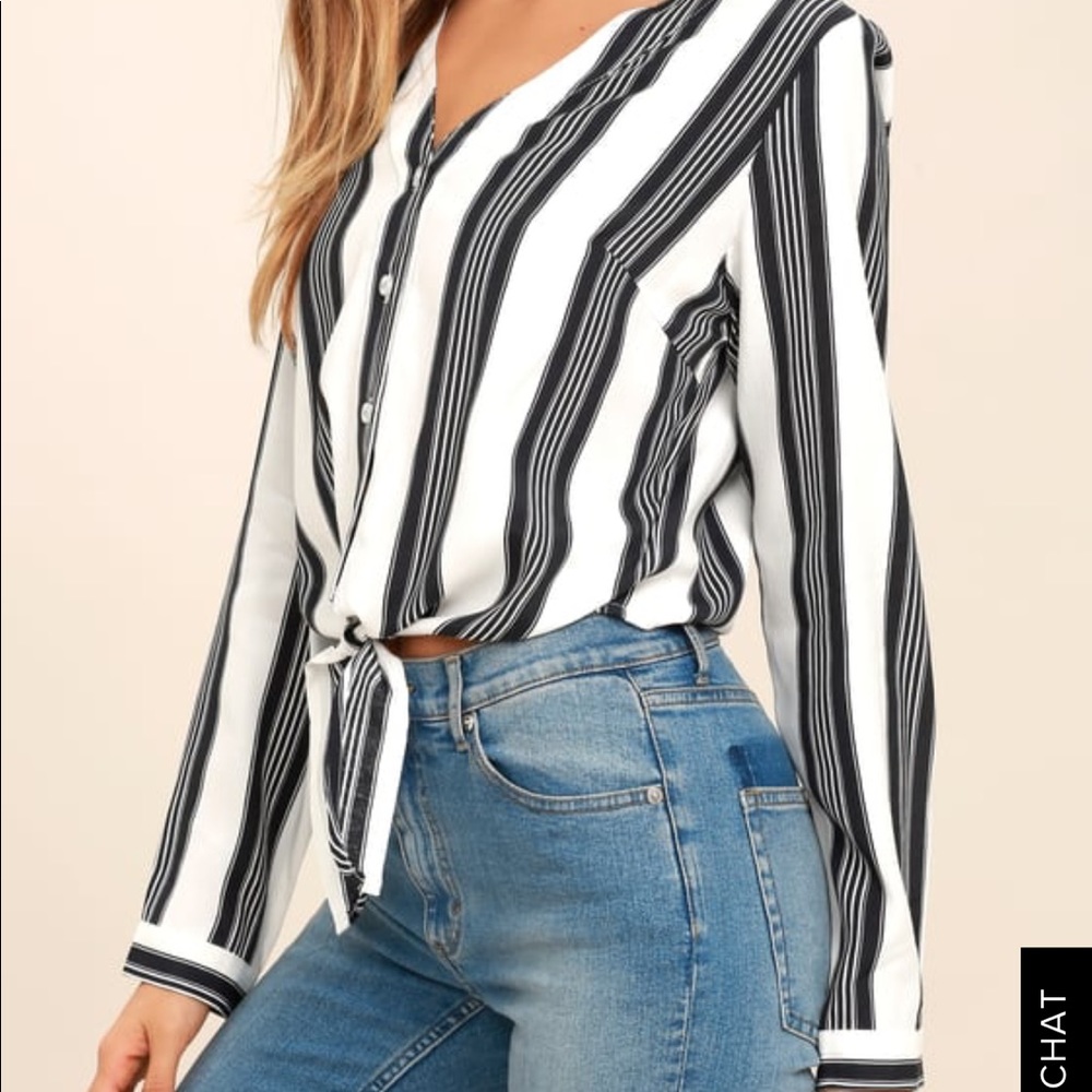 Lulu's Black and White Striped Button Down Shirt